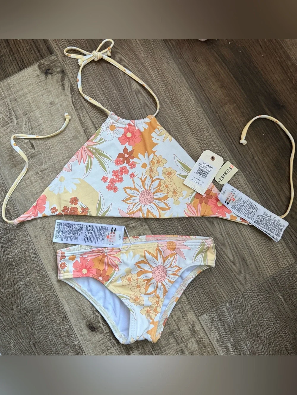 Girls Billabong Little Bit of Sunshine Floral Halter Bikini Size 7
